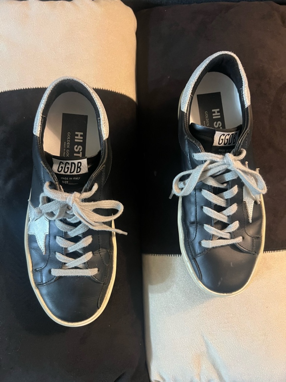 Golden Goose Black Leather Hi Star Sneakers with Silver Accents